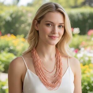Layered Coral Beaded Necklace